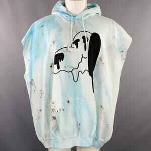 One Size Melting Snoopy Cutoff Blue Dyed Cotton Blend  Hoodie Sweatshirt